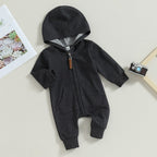 Solid Hoodie Zipper Romper