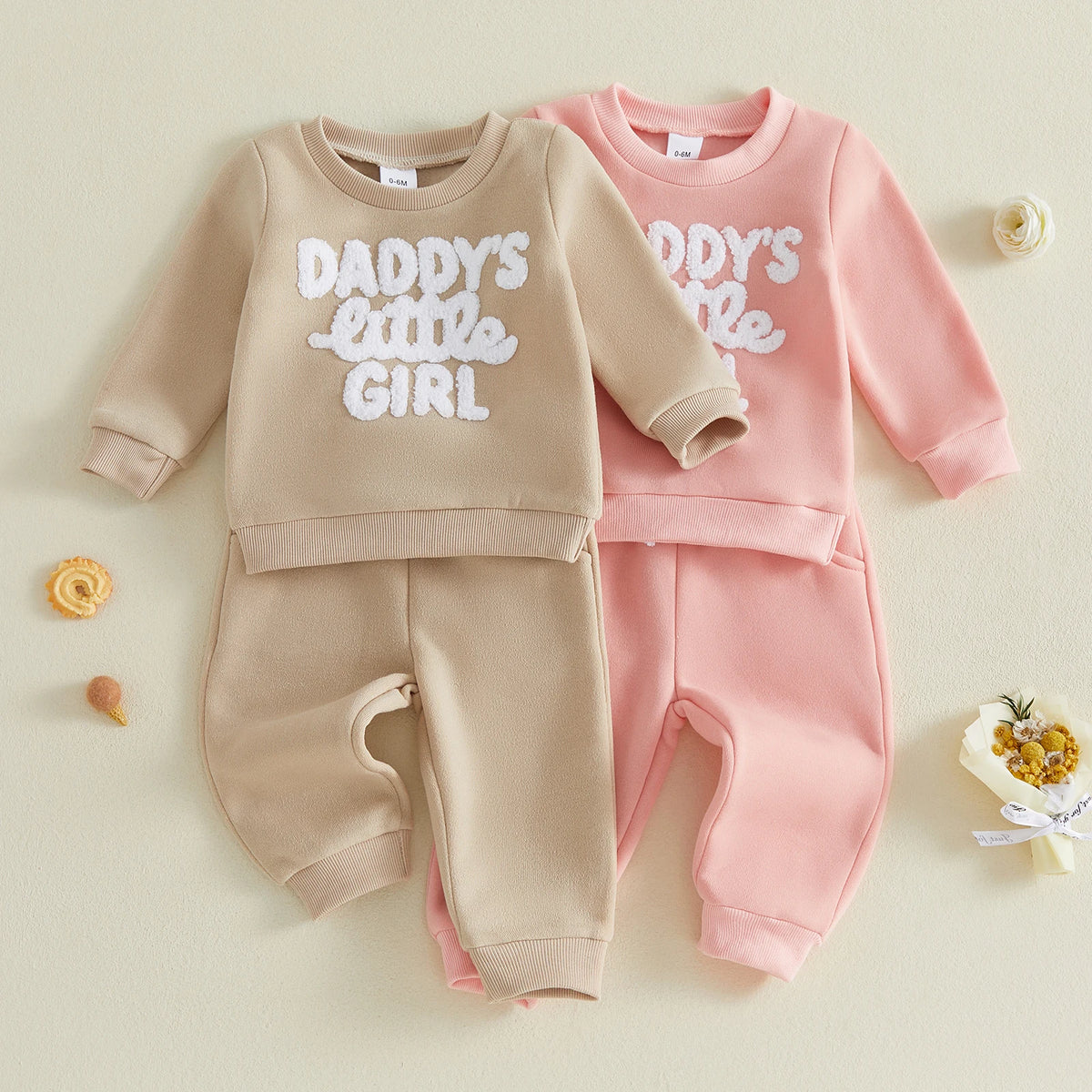 Daddy's Girl Sweater & Pants Set (Beige and Pink)
