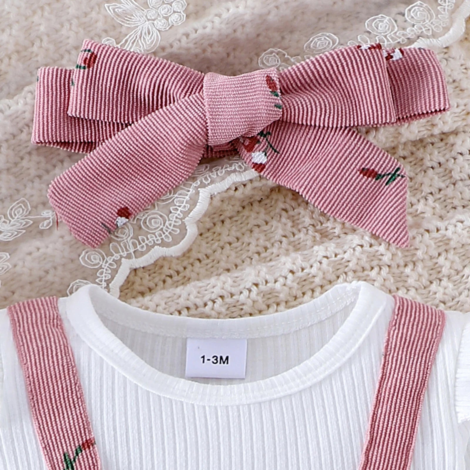 Baby Girl Floral Bow Jumpsuit & Headband Set