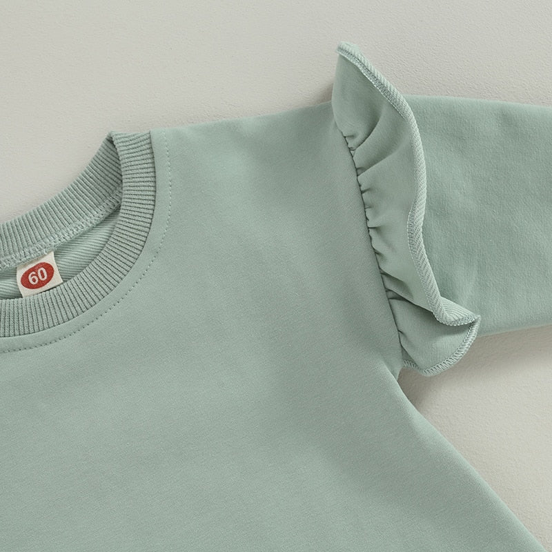 Solid Ruffle Long Sleeve Onesie
