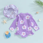 Purple Flower Swimsuit & Hat