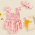 Cinched Plaid Romper & Bow