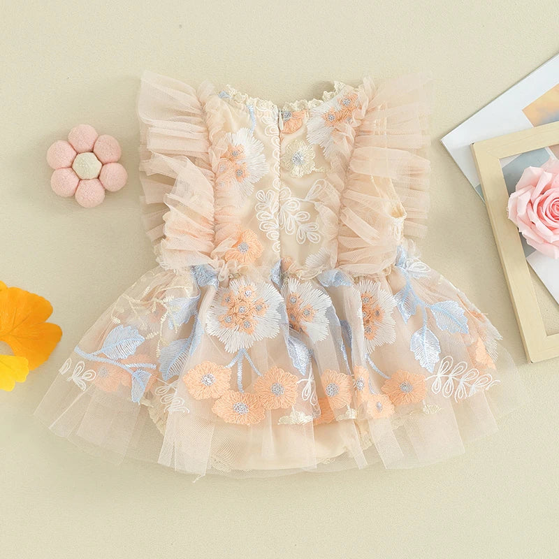 Embroidered Floral Ruffle Dress