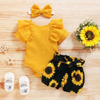 Ruffled Sunflower Shorts Outfit & Headband