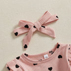 Heart Polka Dot Ribbed Ruffles Outfit & Headband