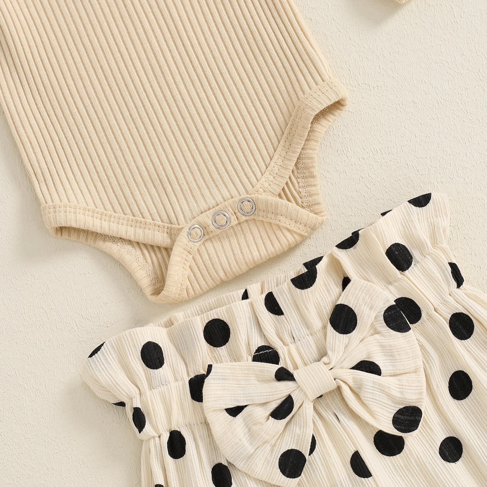 Ribbed Ruffle Polka Dot Outfit & Bow