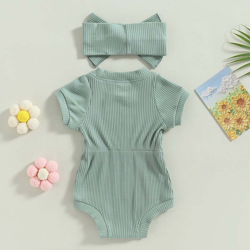 Solid Ribbed Onesie & Headband