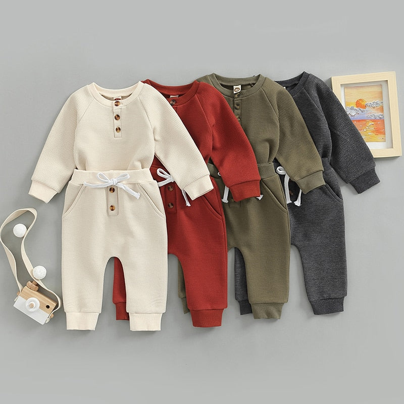Solid Button Jogger Set
