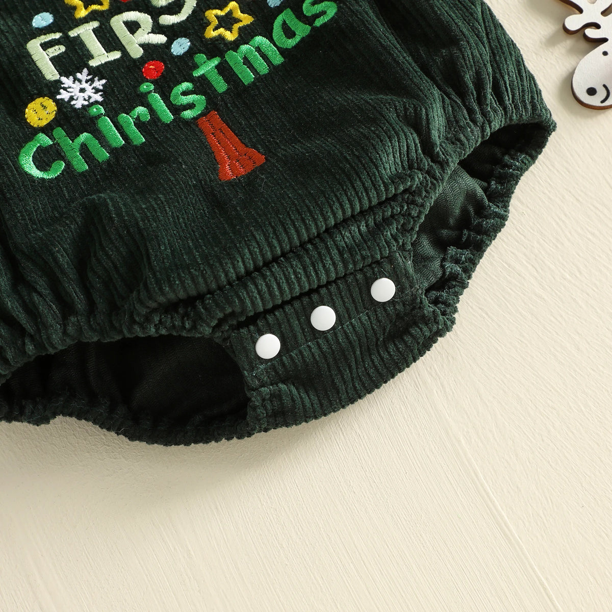 "My First Christmas" Corduroy Overalls – Sleeveless Embroidered Holiday Romper (0–18M)