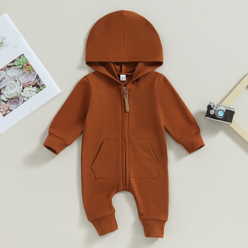 Solid Hoodie Zipper Romper