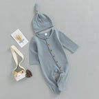 Button Baby Solid Footie Onesie with Hat