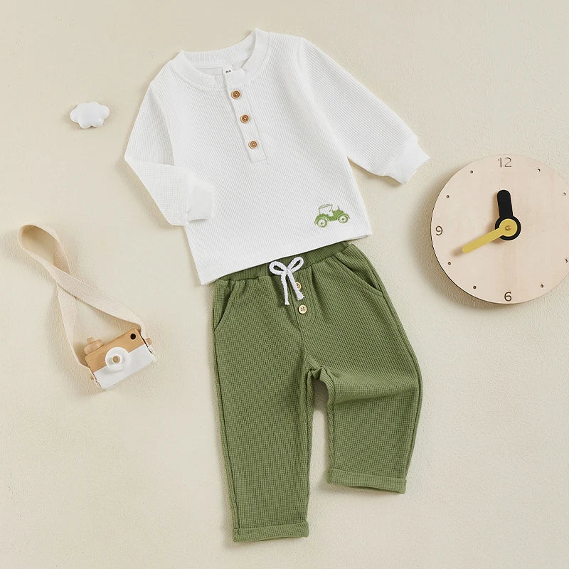 Button Tractor Boy Outfit
