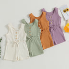 Solid Ribbed Waist Tie Romper