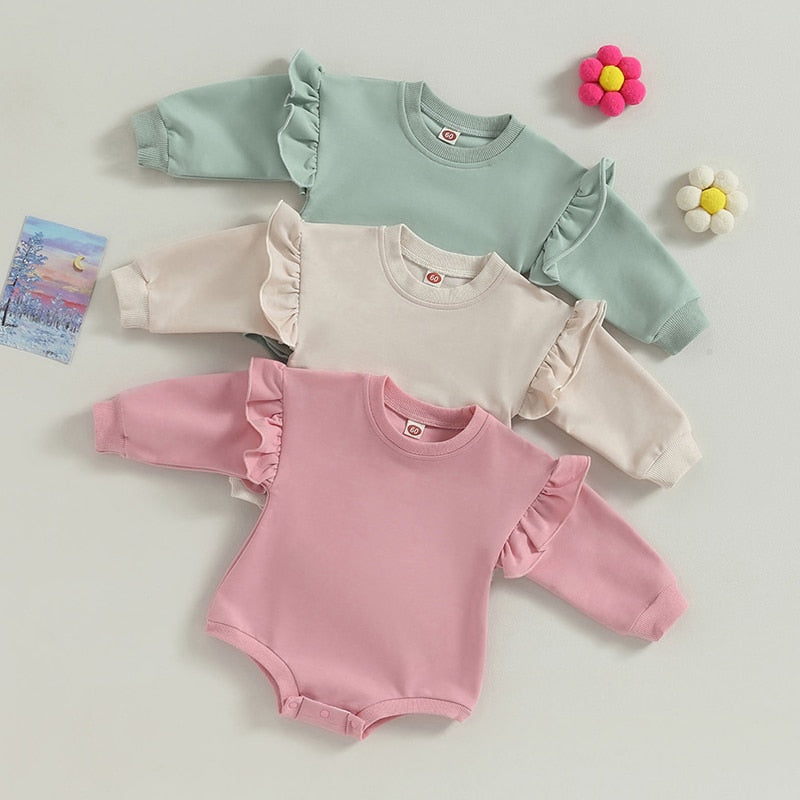 Solid Ruffle Long Sleeve Onesie