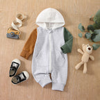 Fall Patchwork Hooded Romper