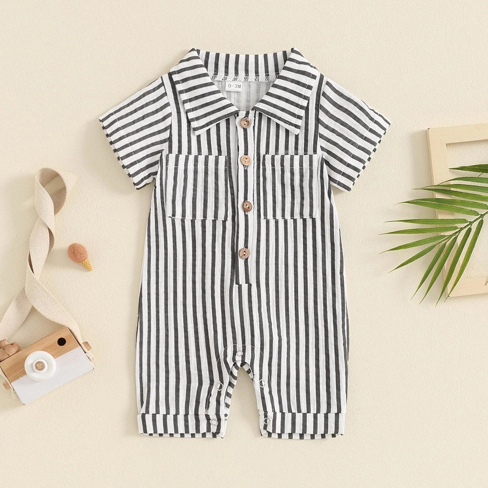 Striped Collared Pocket Romper