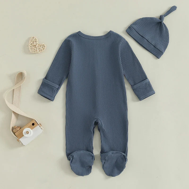Hello I'm New Here Ribbed Footie Onesie & Hat