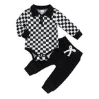 Collared Ribbed Checkered Outfit