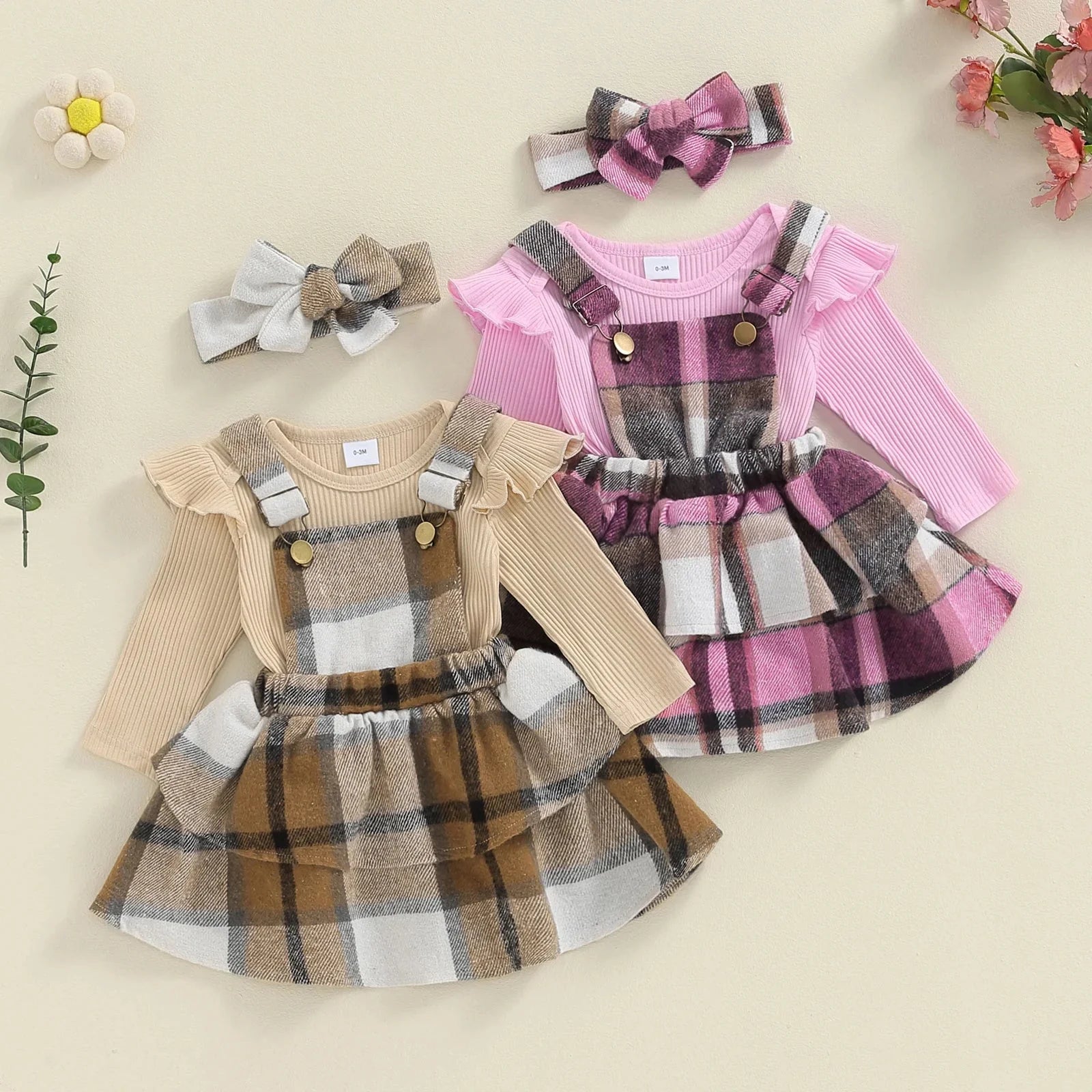 Piper Plaid Overalls Dress & Bow Outfit