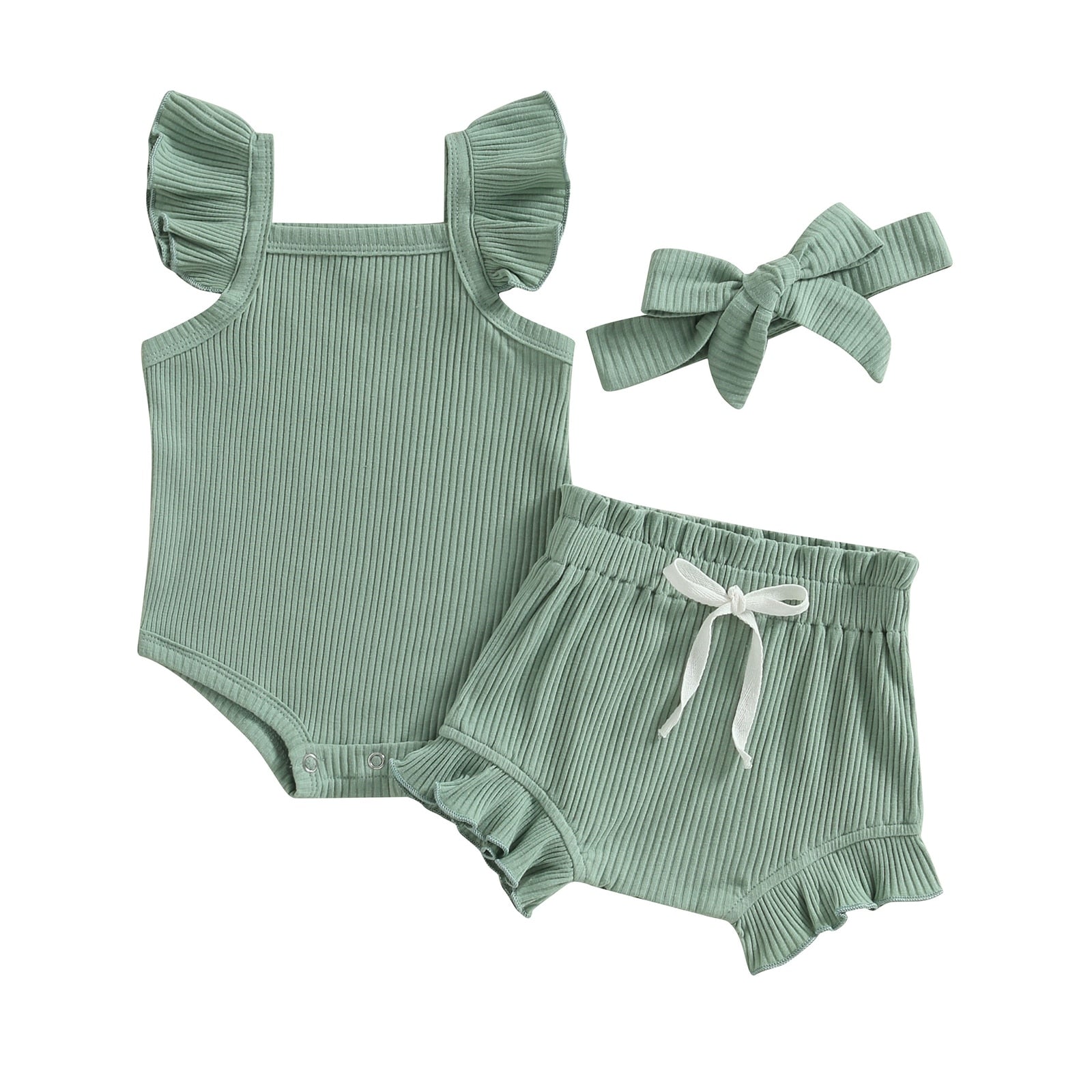 Ribbed Flutter Onesie with Shorts & Bow