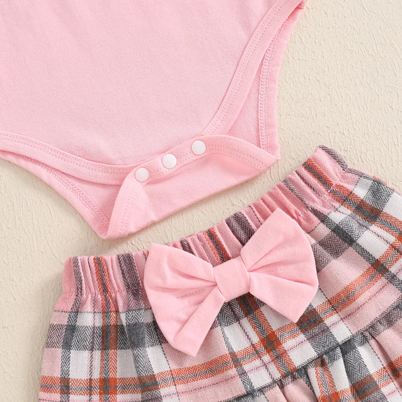 Ruffle Sleeve Plaid Skirt Outfit & Headband