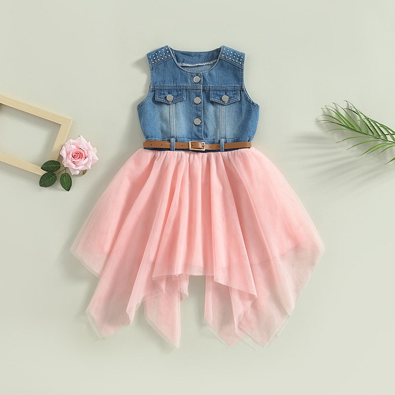 Sleeveless Denim Belt Cowgirl Dress