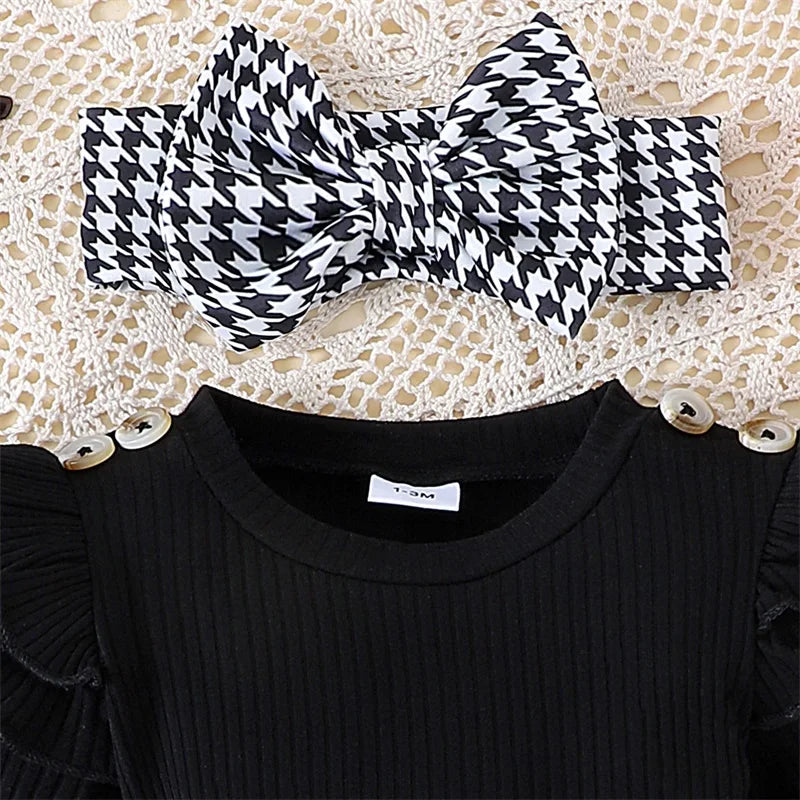 Baby Girl Houndstooth Romper Dress Set