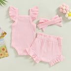 Ribbed Flutter Onesie with Shorts & Bow