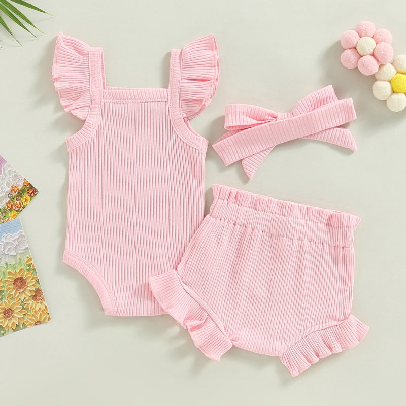 Ribbed Flutter Onesie with Shorts & Bow