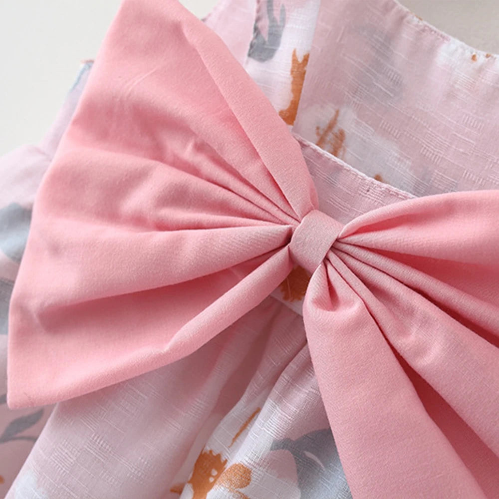 Baby Girl Daisy Bow Dress with Sun Hat