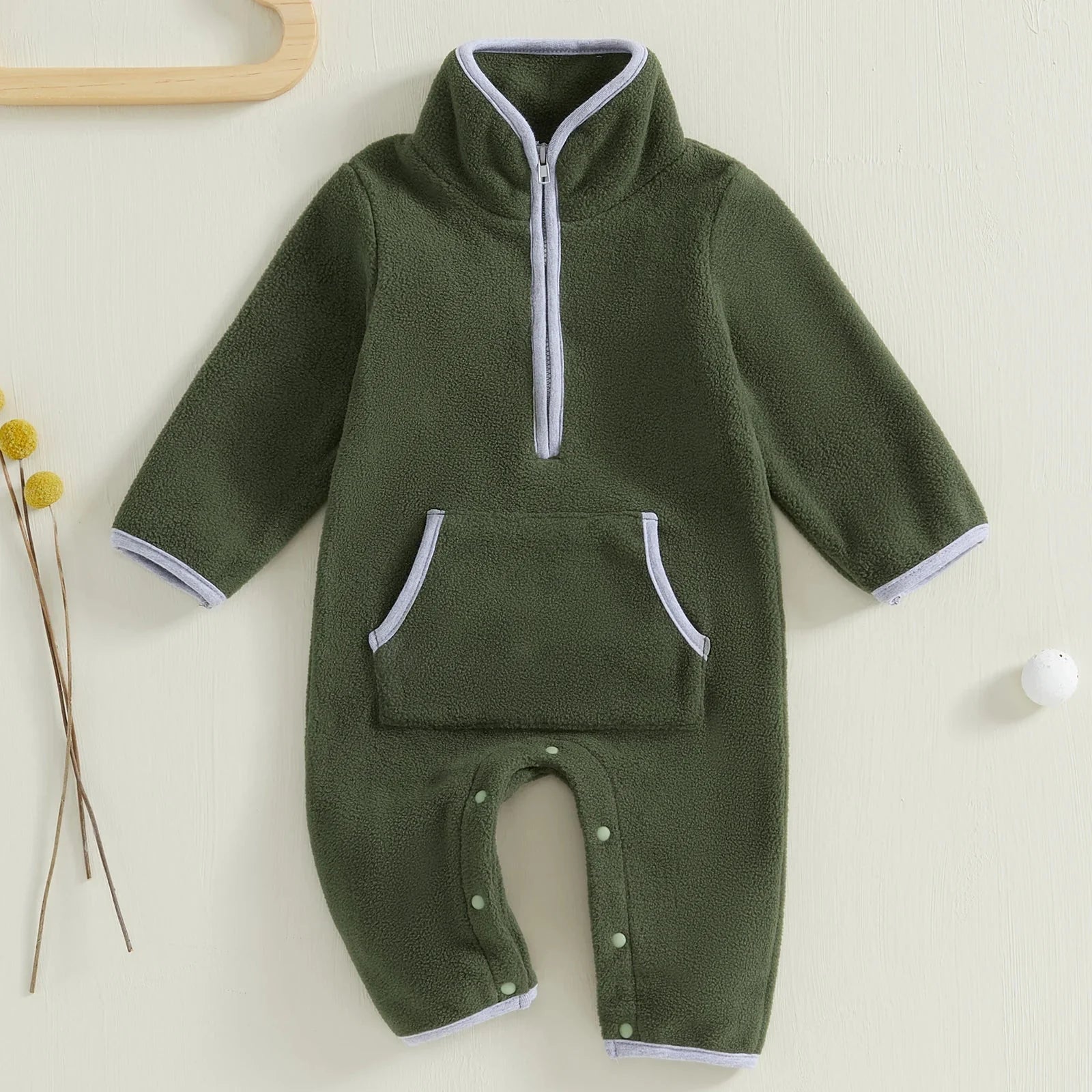 Solid Fleece Pocket Romper