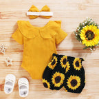 Ruffled Sunflower Shorts Outfit & Headband