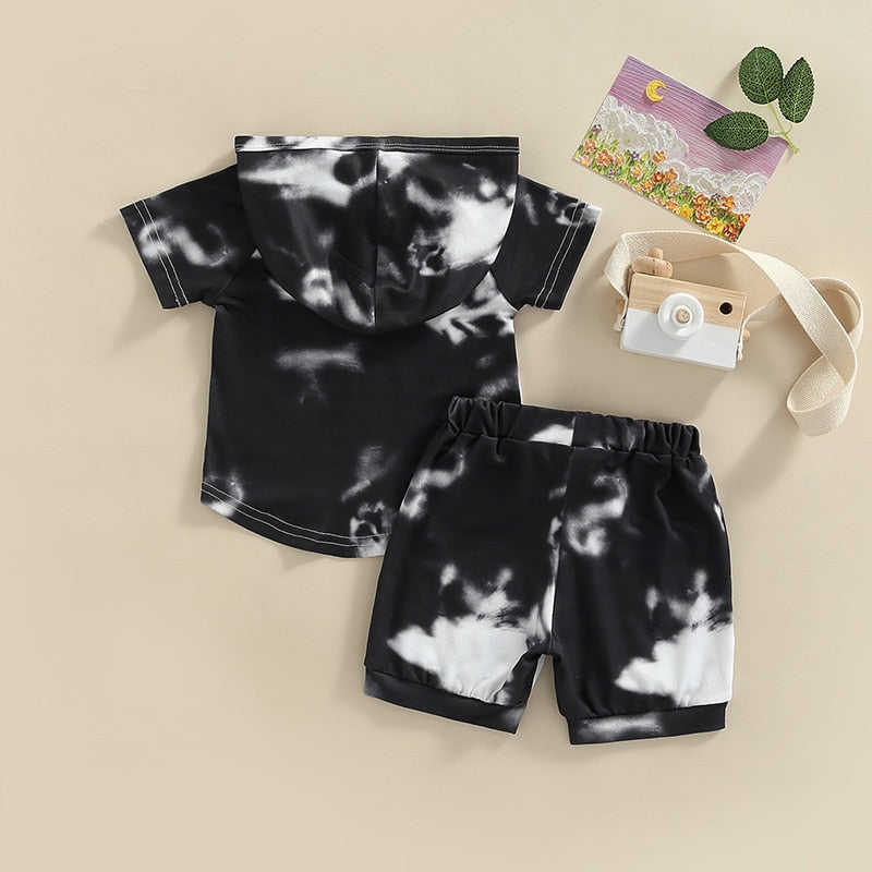 Hooded Pocket Tie Dye T-Shirt & Shorts