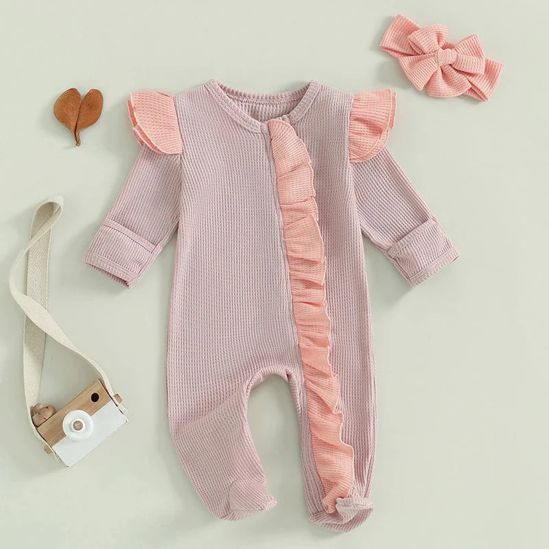 Solid Frill Footie Onesie & Bow