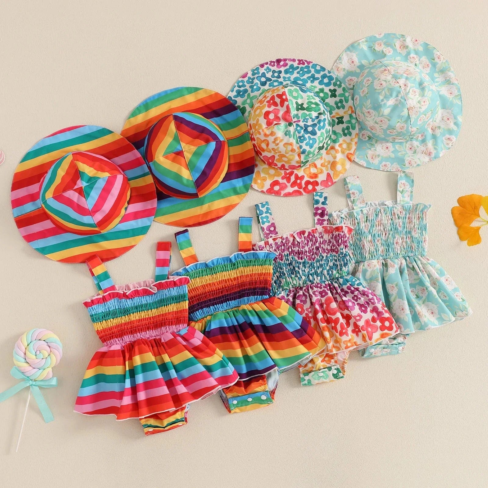 Patterned Summer Romper Dress & Hat