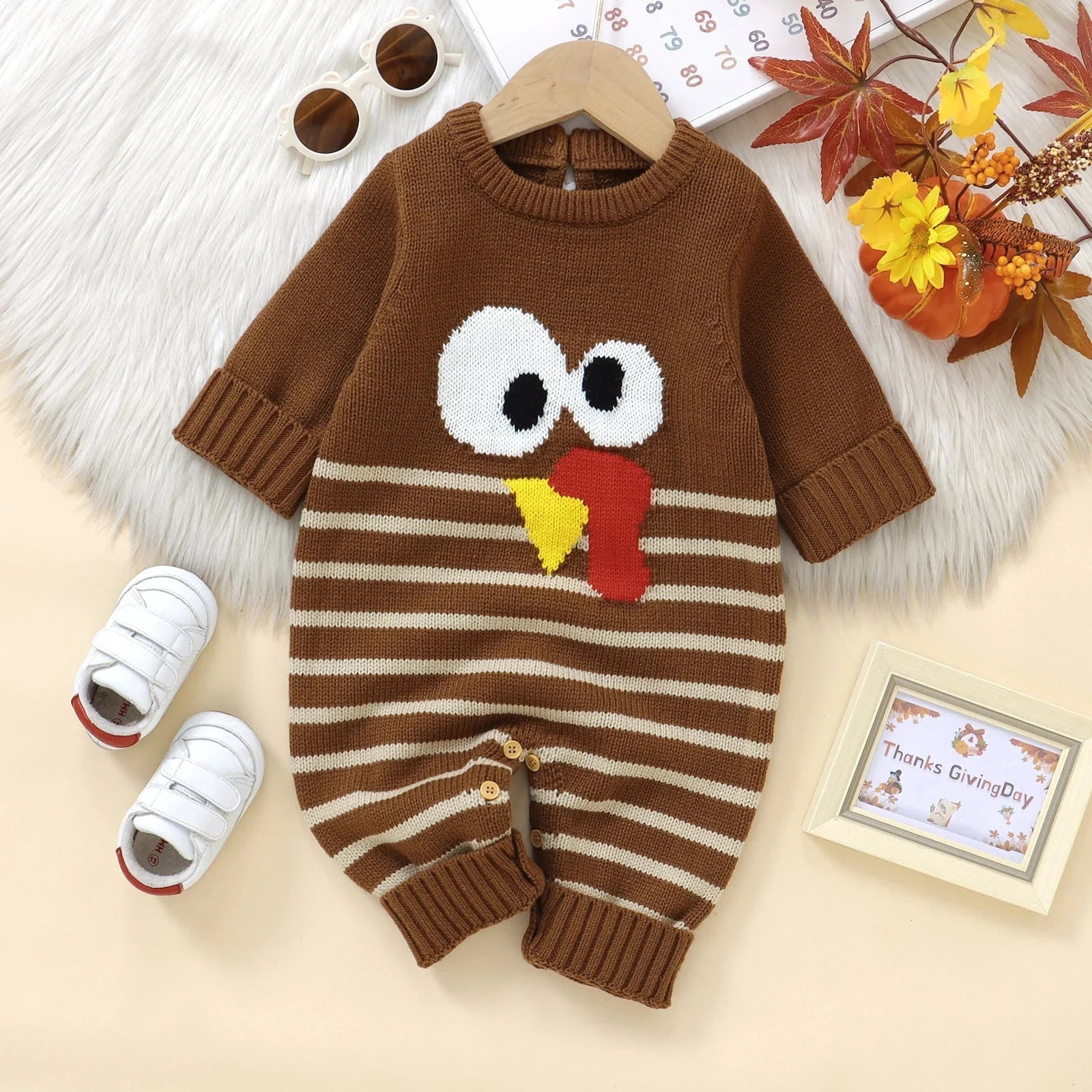Striped Knitted Turkey Romper