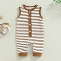Sleeveless Striped Button Romper