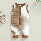Sleeveless Striped Button Romper