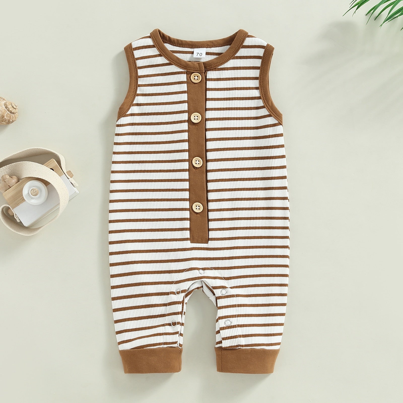 Sleeveless Striped Button Romper