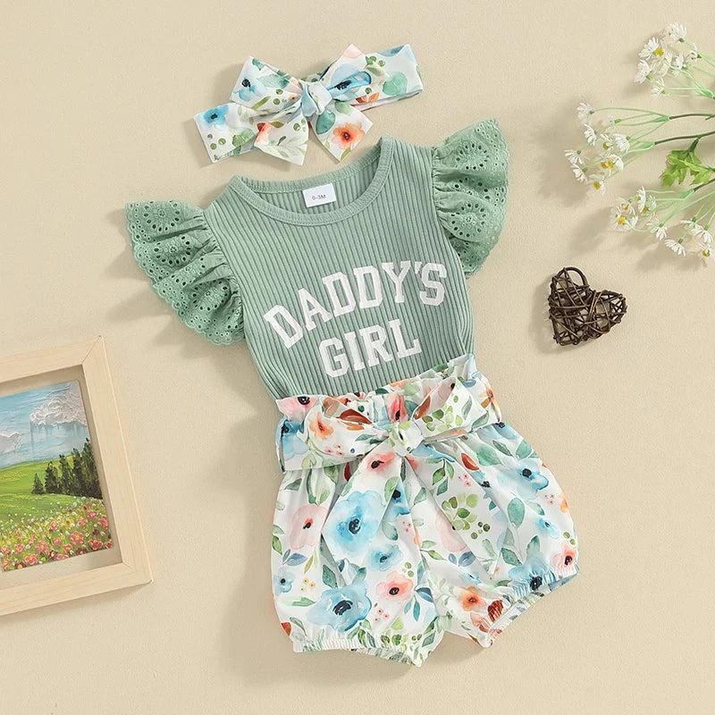 Daddy's Girl Floral Shorts & Bow Outfit