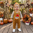 Thanksgiving Outfit Striped Rompers and Turkey Overalls with Hat