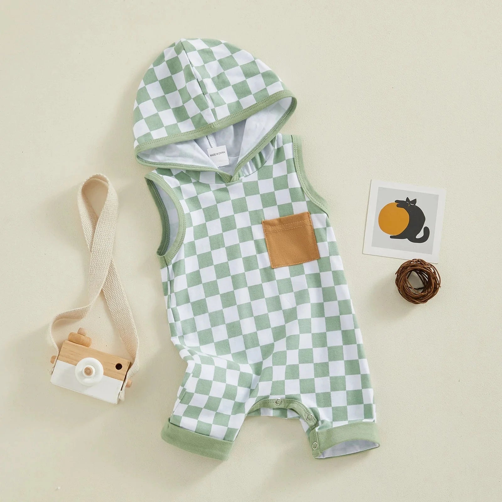 Hooded Checkered Romper