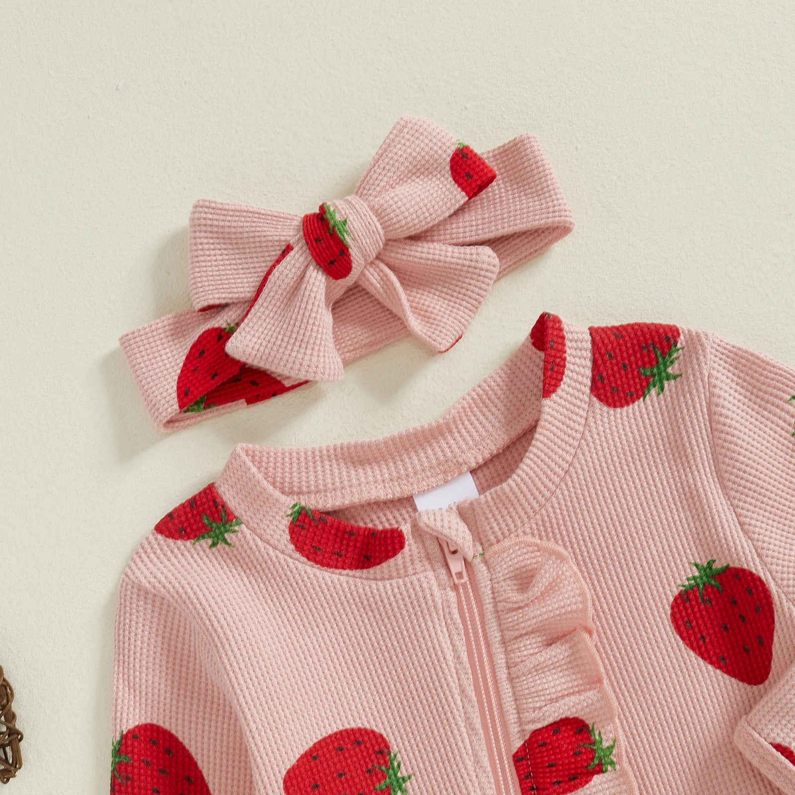 Strawberry Footie Ruffle Onesie & Bow