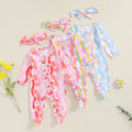 Wavy Flowers Ruffled Footie Onesie & Bow