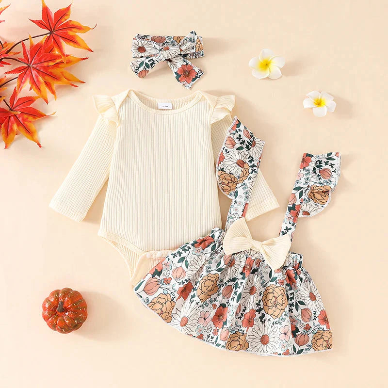 Floral Ruffled Suspender Skirt Outfit