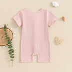 Solid Ribbed Zipper Onesie