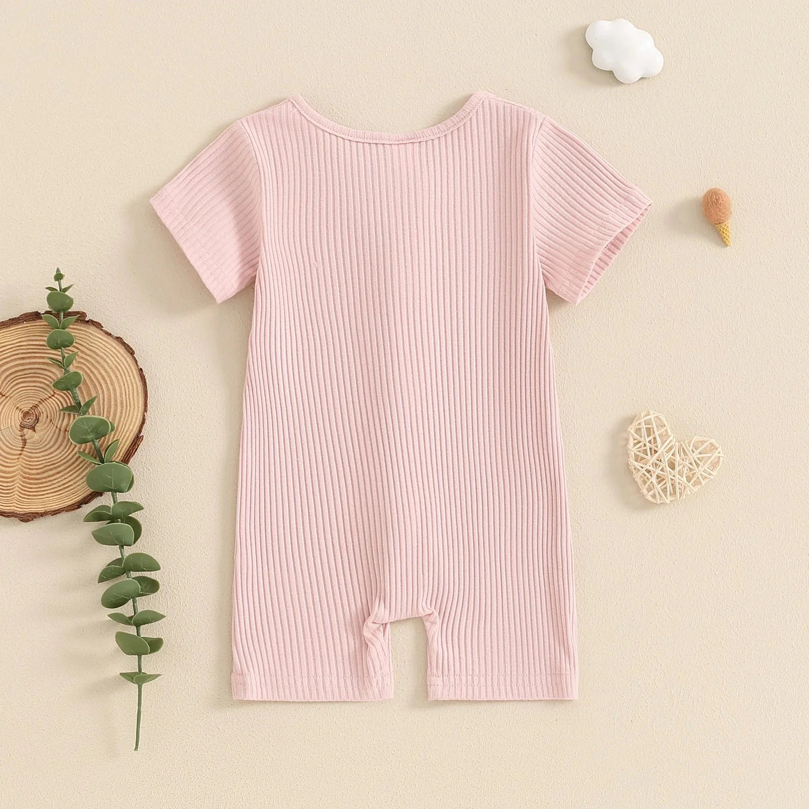 Solid Ribbed Zipper Onesie