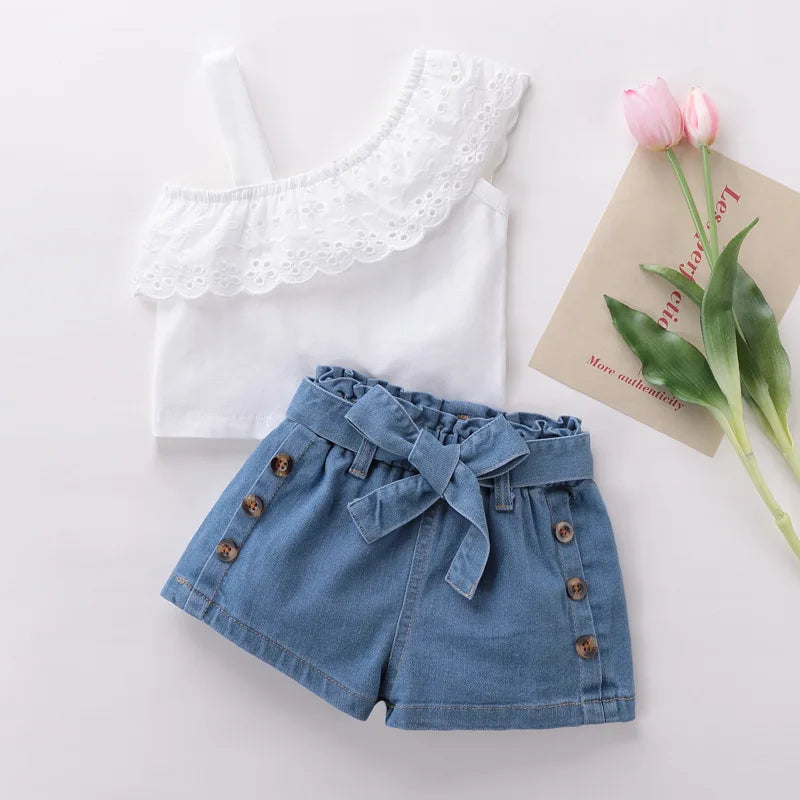 Lace Off Shoulder Top & Belted Shorts