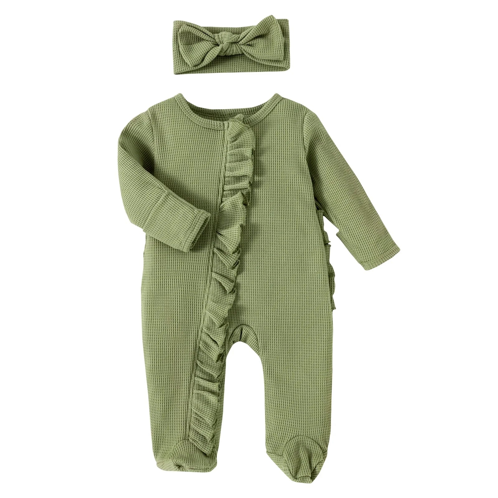 Solid Footies Ruffled Onesie & Headband