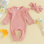 Ruffled Ribbed Solid Onesie & Bow